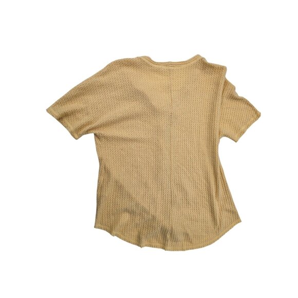 Nine Britton Womens Yellow Waffle Knit Button-Up Short Sleeve Top With Tie Front - Picture 2 of 5